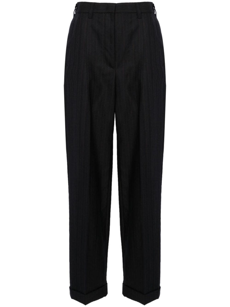 high-waisted pinstripe tailored trousers