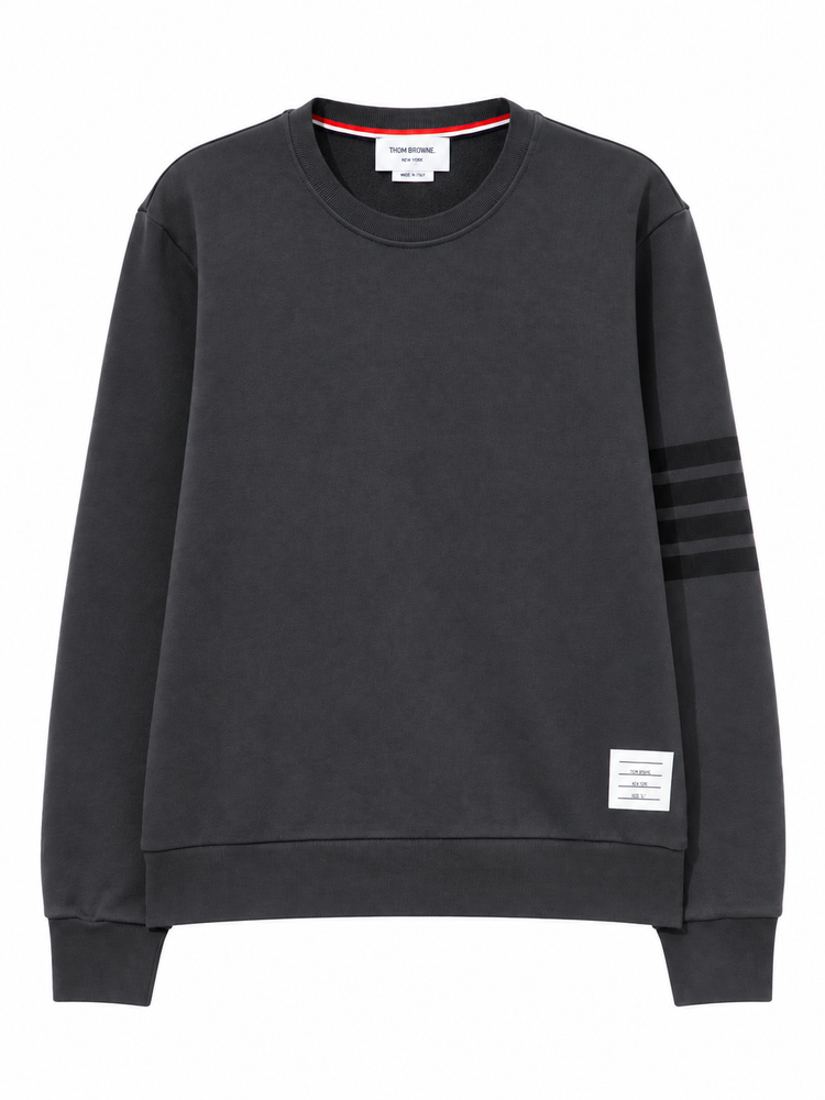 LONG SLEEVE CREWNECK PULLOVER W/ TONAL PRINTED 4 BAR IN GARMENT DYED LOOPBACK