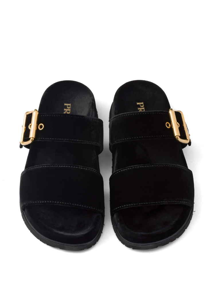 triangle-logo velvet slides