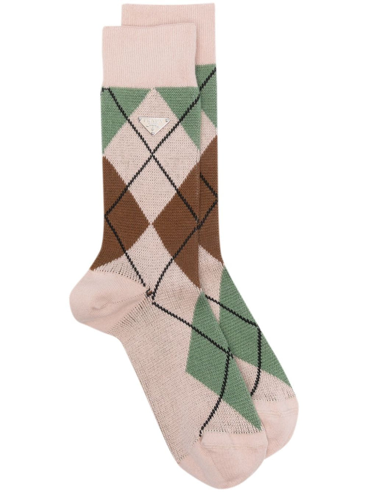 argyle-check crew socks