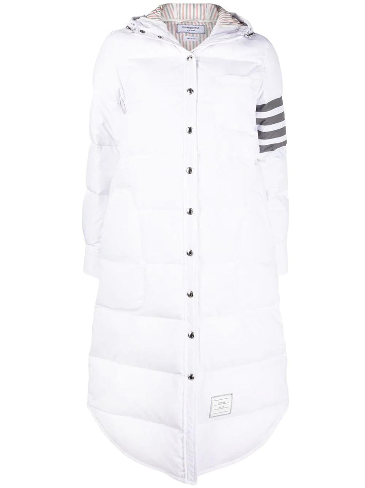 DOWN FILLED BELOW KNEE HOODED SHIRTDRESS W/ 4 BAR IN MILITARY RIPSTOP
