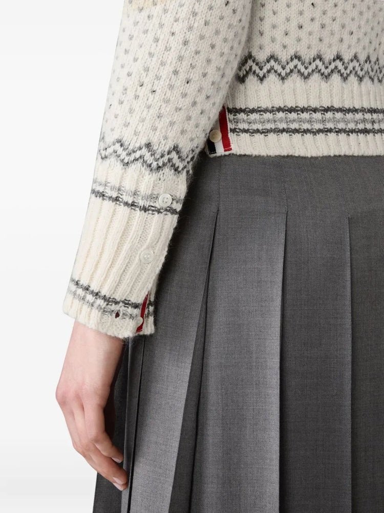 FAIRISLE JERSEY FLOAT JACQUARD CROPPED CREW NECK CARDIGAN IN DONEGAL