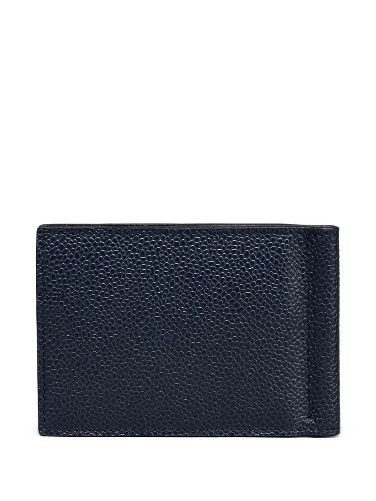 MONEY CLIP WALLET W/ SIDE 4 BAR STRIPES IN PEBBLE GRAIN LEATHER