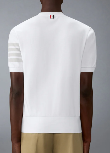 GARMENT DYED SHORT SLEEVE RIB CUFF TEE IN MED WEIGHT JERSEY W/ OVERDYED 4 BAR