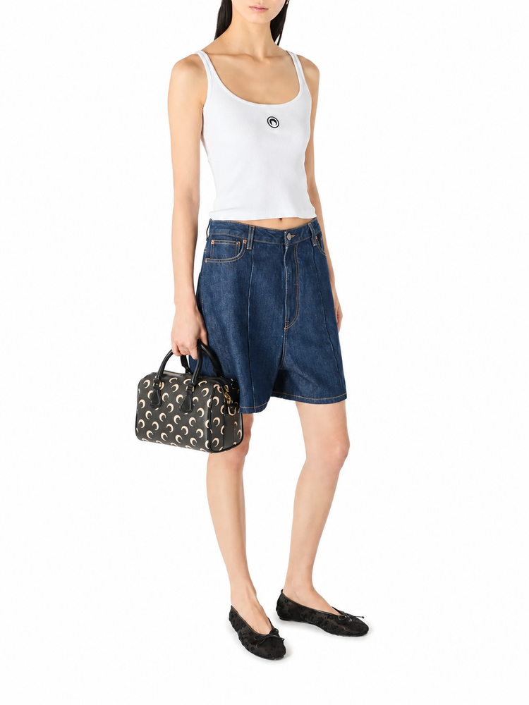 MOON LOGO RIBBED JERSEY CROPPED TANK TOP