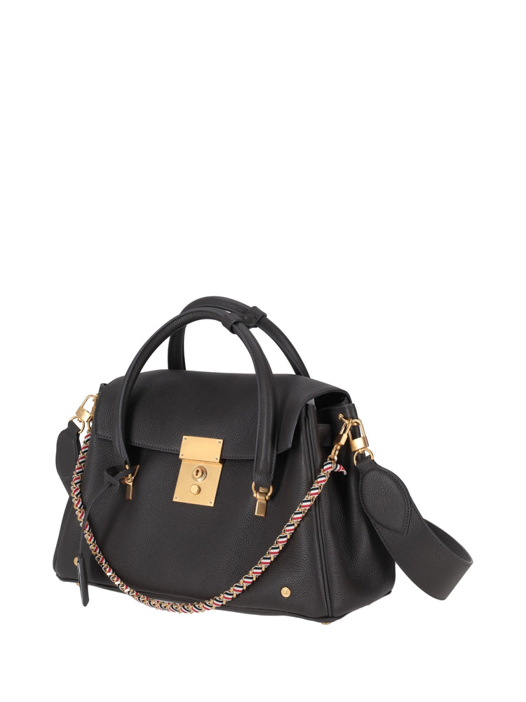 SOFT MRS. THOM LUGGAGE BAG W/ LEATHER SHOULDER STRAP AND RWB WOVEN CHAIN IN SOFT PEBBLE GRAIN