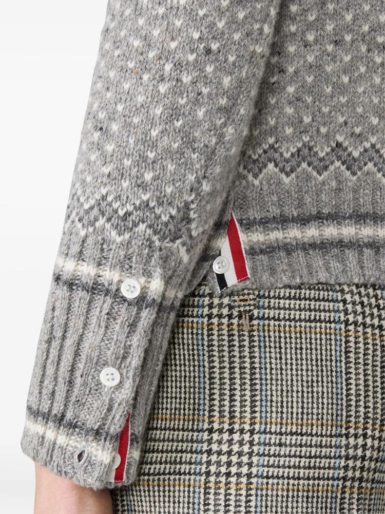 FAIRISLE JERSEY FLOAT JACQUARD CROPPED CREW NECK CARDIGAN IN DONEGAL