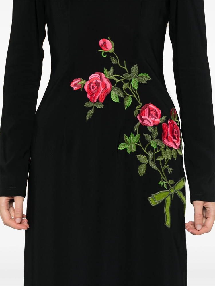 floral-embroidered midi dress