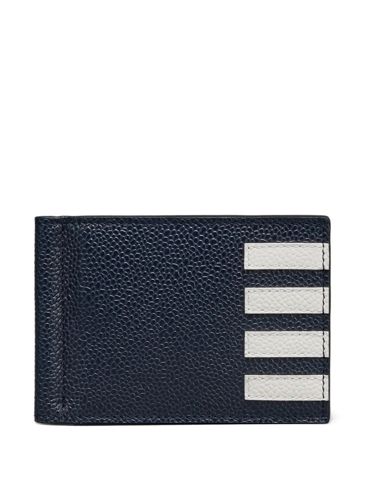 MONEY CLIP WALLET W/ SIDE 4 BAR STRIPES IN PEBBLE GRAIN LEATHER