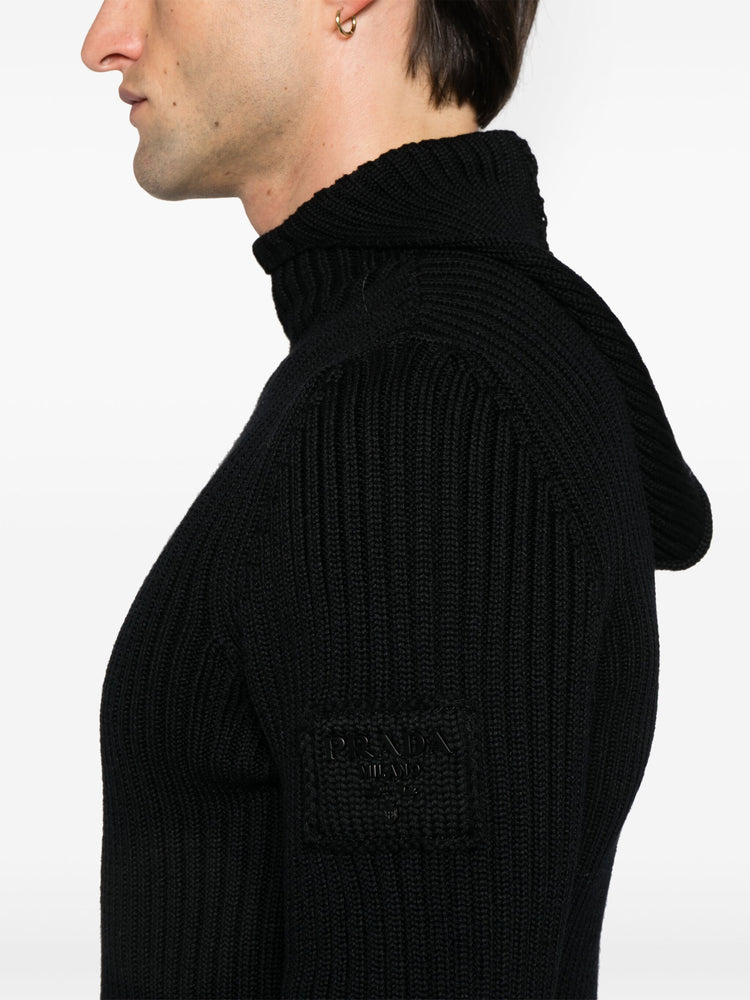 ribbed-knit hoodie