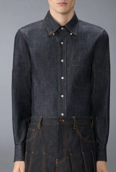L/S BD STRAIGHT FIT SHIRT W/ RWB INNER CUFF DETAIL AND SELF ARMBAND IN SHIRTING DENIM