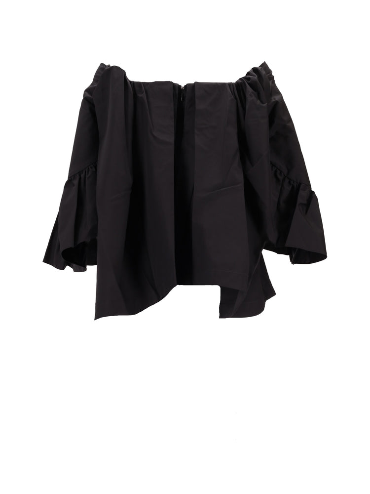 TOP W/ BACK DRAPE & RUFFLE SLEEVES