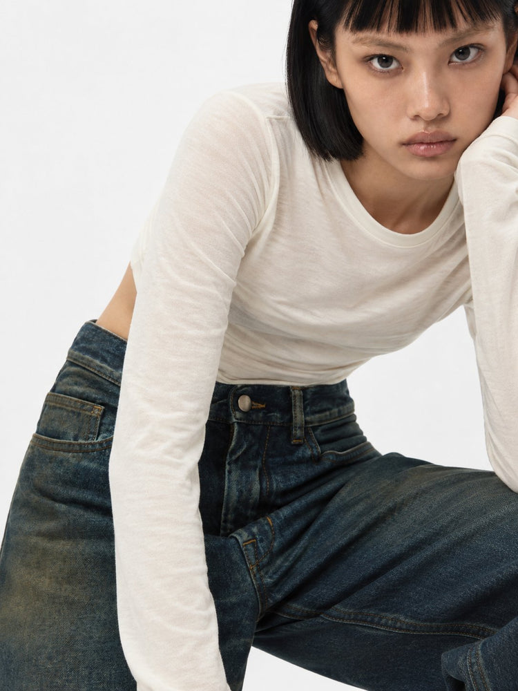GENOVEVA 5-POCKETS RELAXED FLARED TROUSERS OILED S