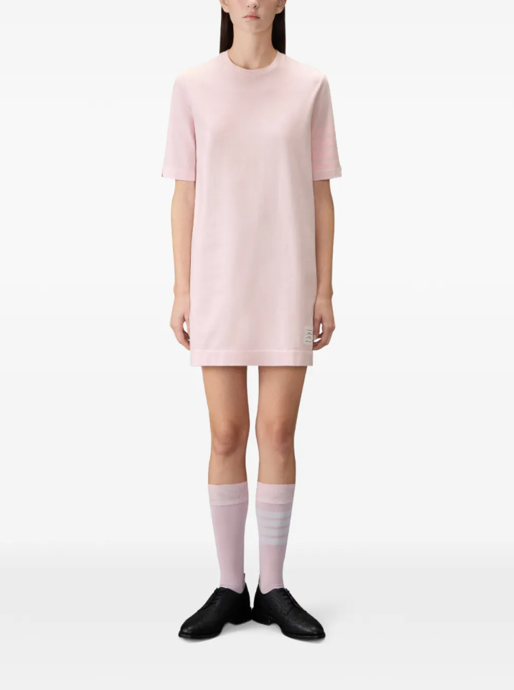GARMENT DYED SS TEE SHIRT DRESS W/ TONAL 4 BAR IN MED WEIGHT JERSEY W/ OVERDYED 4 BAR