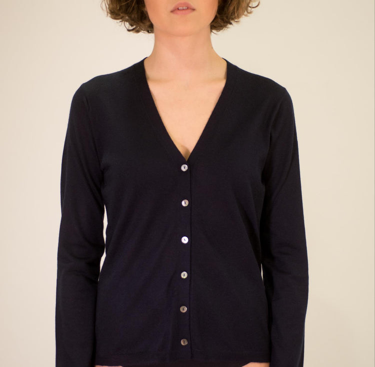 LA ROSE V cardigan cash/silk dark blu