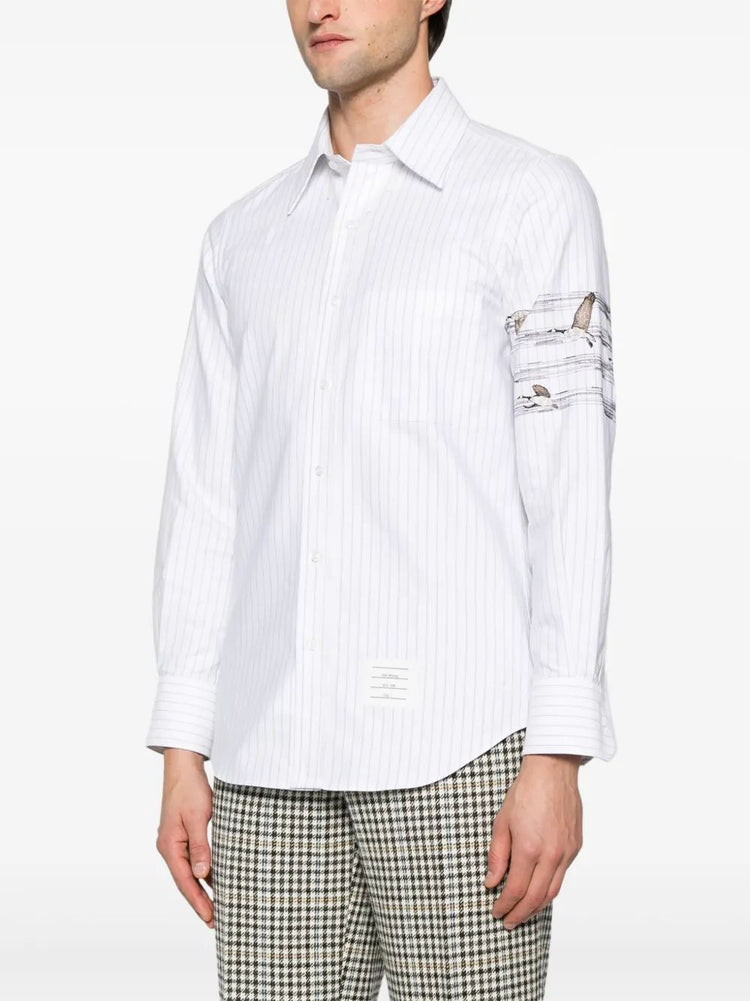STRAIGHT FIT BD L-S SHIRT W/ PENCIL STITCH GEESE 4 BAR IN PINSTRIPE OXFORD