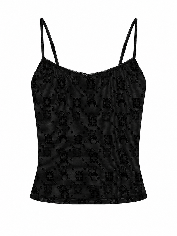 MOONOGRAM MESH FLOCK STRAPS TOP