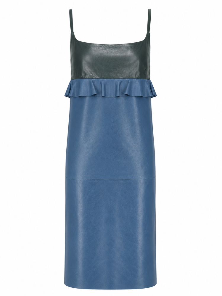 LA ROSE leather dress top verde gonna azzurra