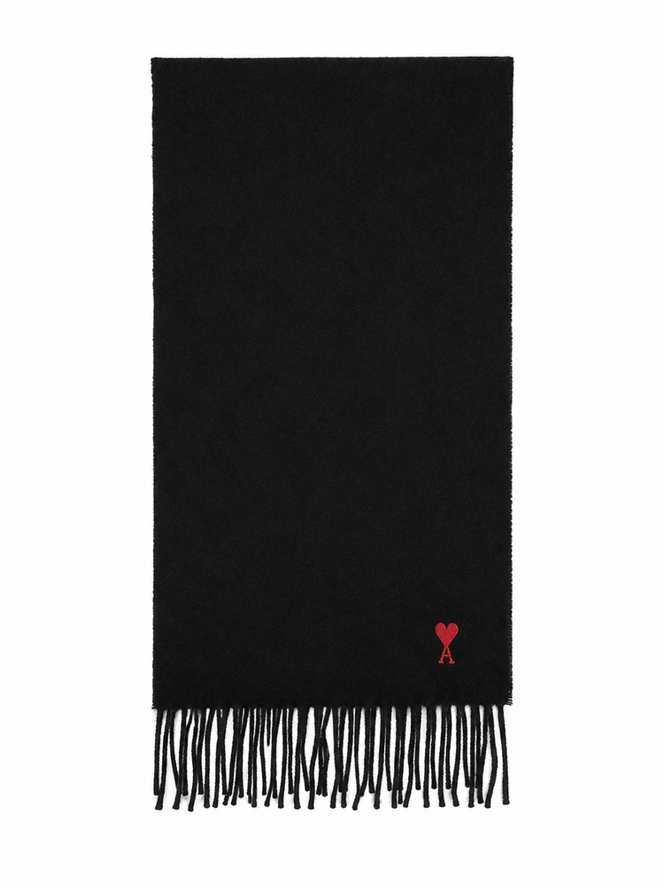 WOOL SCARF WITH RED AMI DE COEUR EMBROIDERY