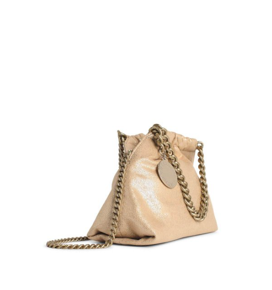FALABELLA MINI DRAWSTRING BAG ECO SHINY DOTTED CHAMOIS W/TONAL CHAIN - AIRLITE