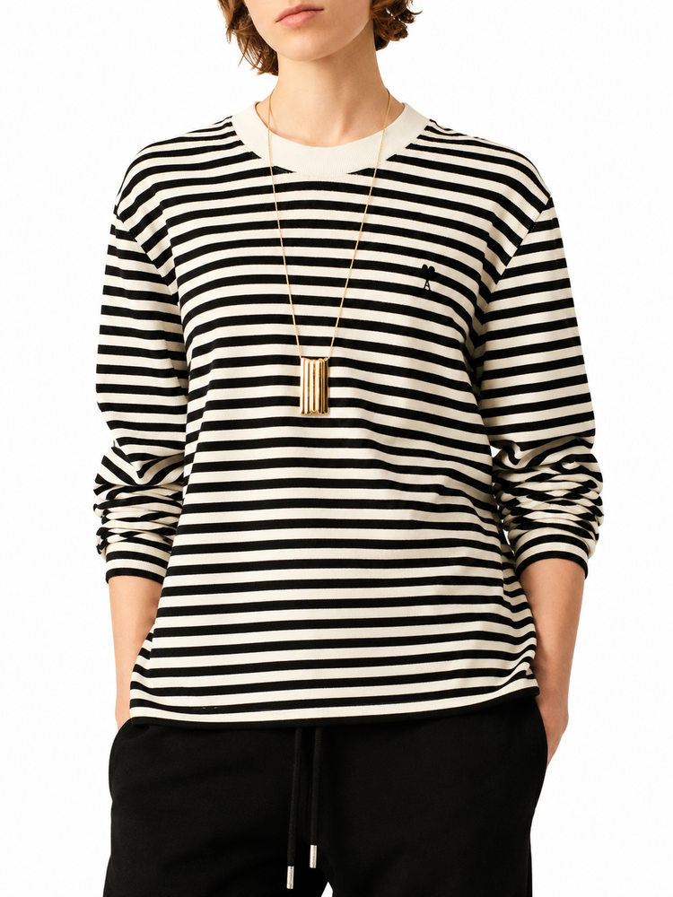 LONG SLEEVES STRIPED TSHIRT WITH BLACK AMI DE COEUR EMBROIDERY