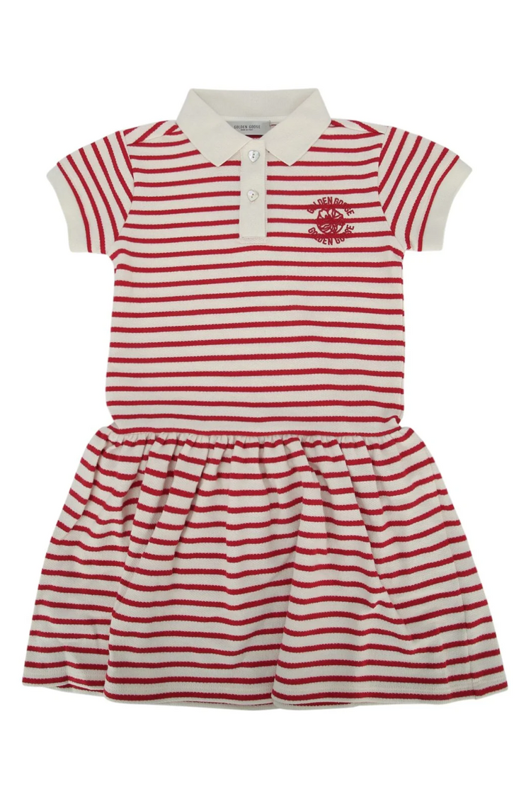 GOLDEN GIRL'S POLO DRESS BLEND STRIPED COTTON PIQUET WITH EMBROIDERY