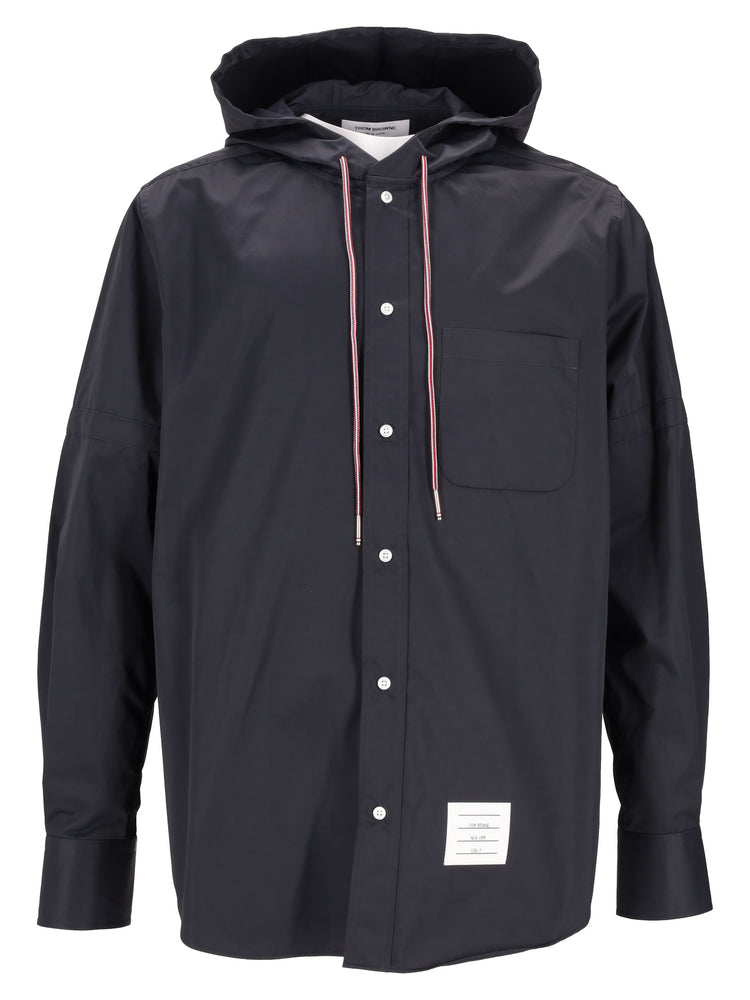 HOODED STRAIGHT FIT L/S SHIRT W/ RWB CUFF DETAIL AND CFRONT PLACKET AND SELF ARMBAND IN POLY COTTON