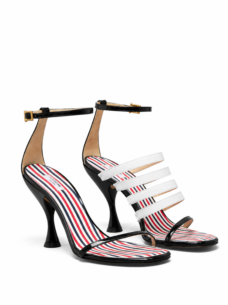 4 BAR STRAPPY HEEL SANDAL W/ 90MM ROUND CURVED HEEL IN SOFT PATENT LEATHER