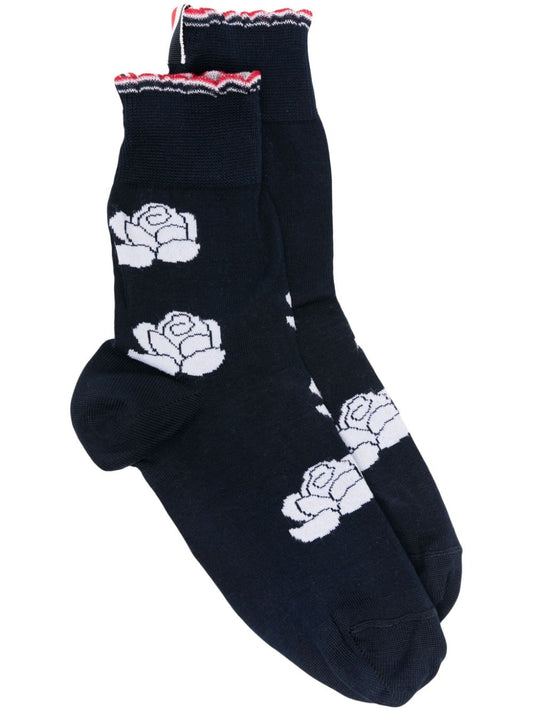 floral-intarsia ankle socks