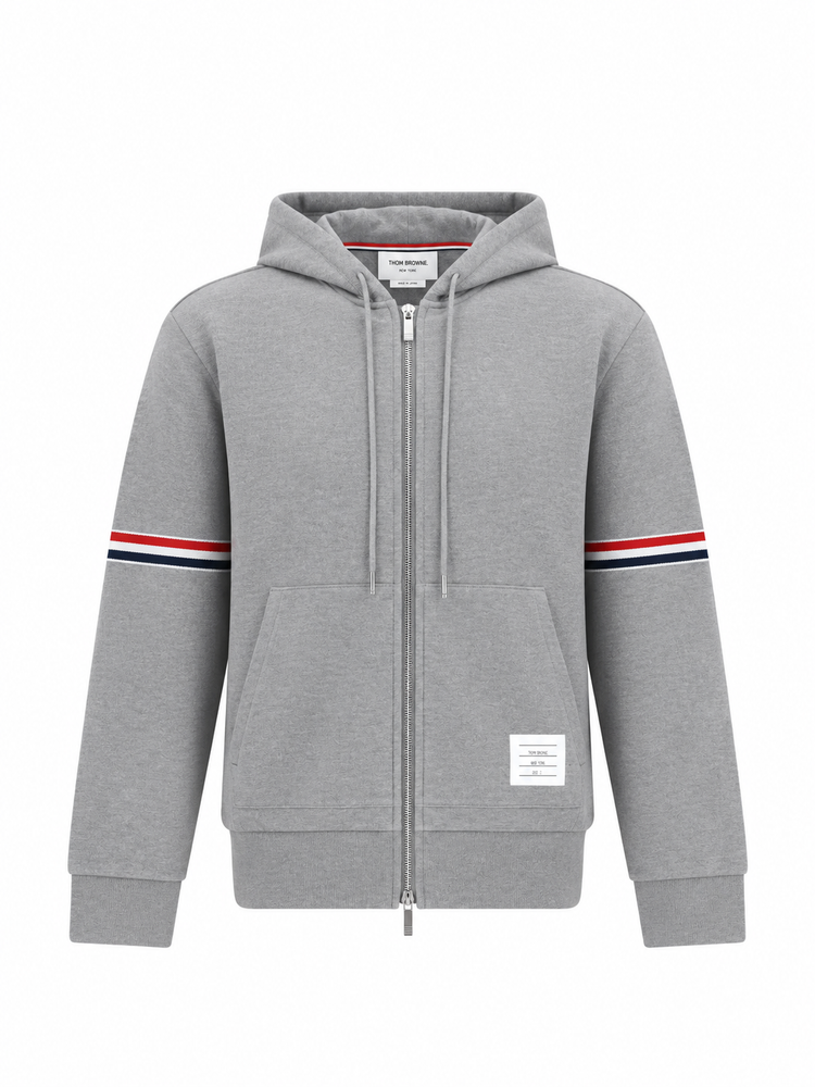 ZIP THROUGH HOODIE IN PIQUE LOOPBACK W/ RWB ENGINEERED STRIPE