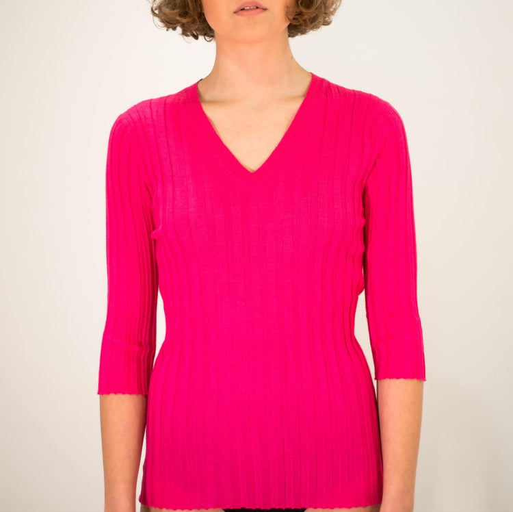LA ROSE V neck cash/silk hot pink