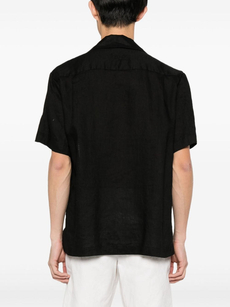 floral-embroidery linen shirt