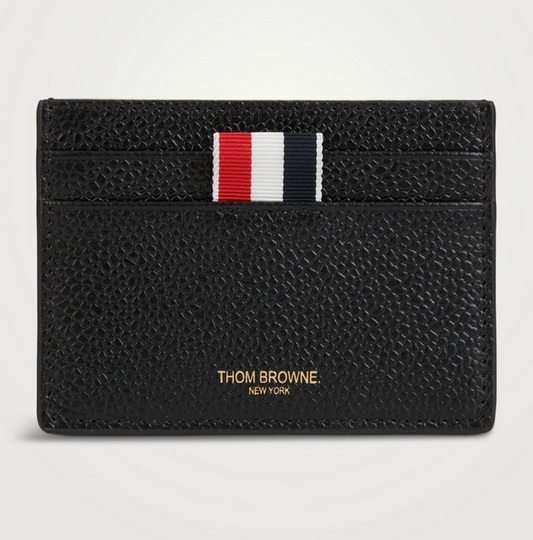 SINGLE CARD HOLDER W/ RWB BOW IN PEBBLE GRAIN LEATHER