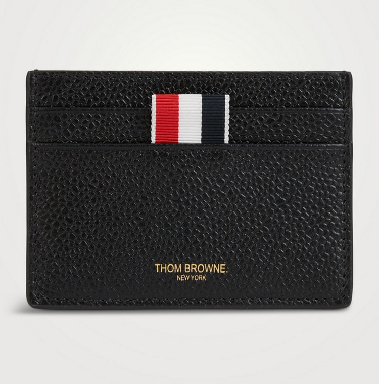 SINGLE CARD HOLDER W/ RWB BOW IN PEBBLE GRAIN LEATHER