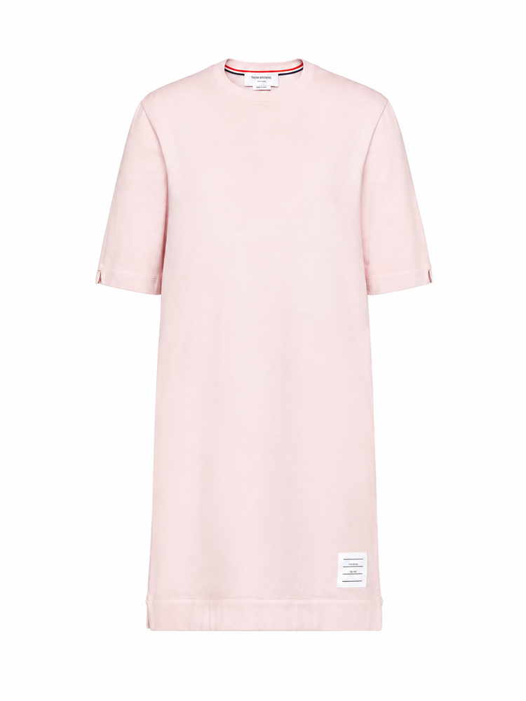 GARMENT DYED SS TEE SHIRT DRESS W/ TONAL 4 BAR IN MED WEIGHT JERSEY W/ OVERDYED 4 BAR