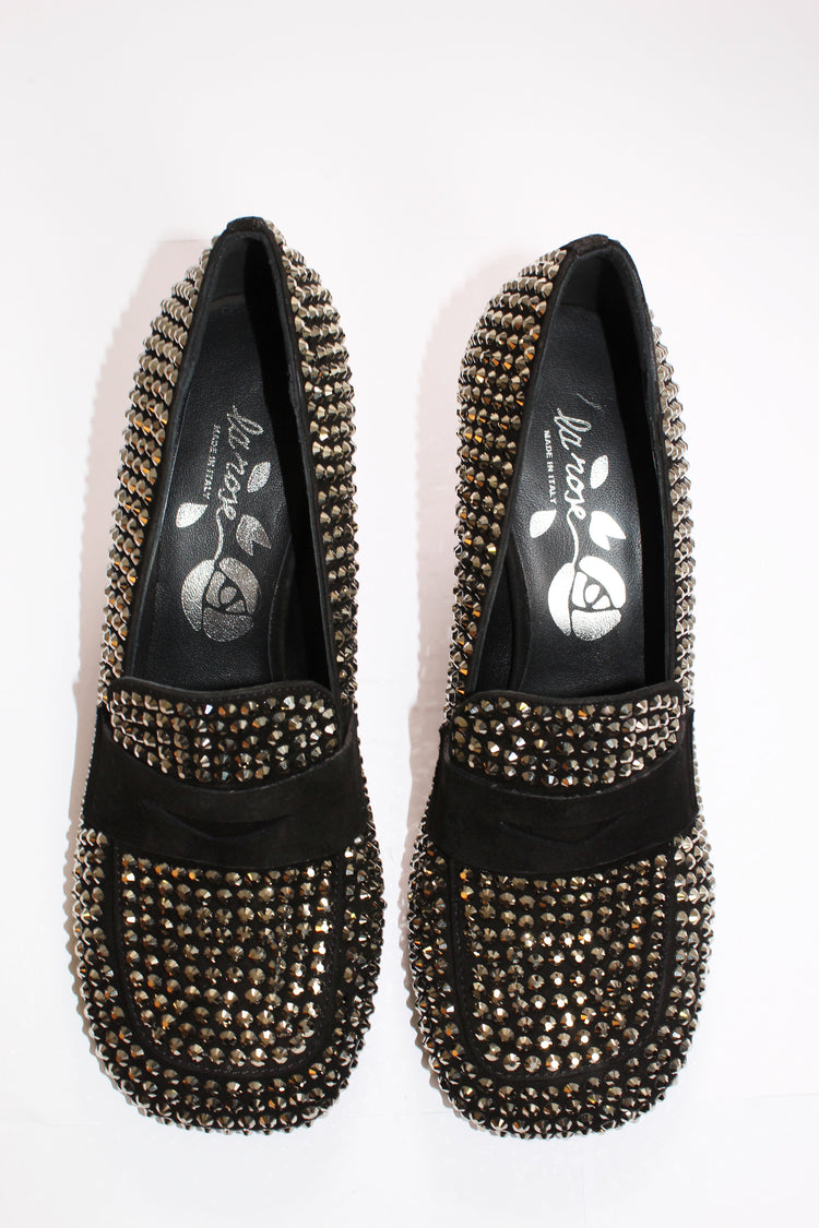 heeled loafers crystal black