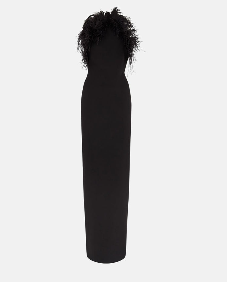 Long dress Cady with ostrich feathers