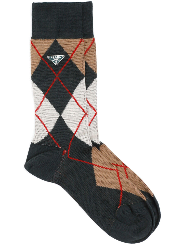 argyle-check crew socks