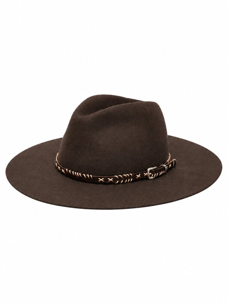 FEDORA FLAT BRIM HAT HEAVY FELT/ LEATHER BELT