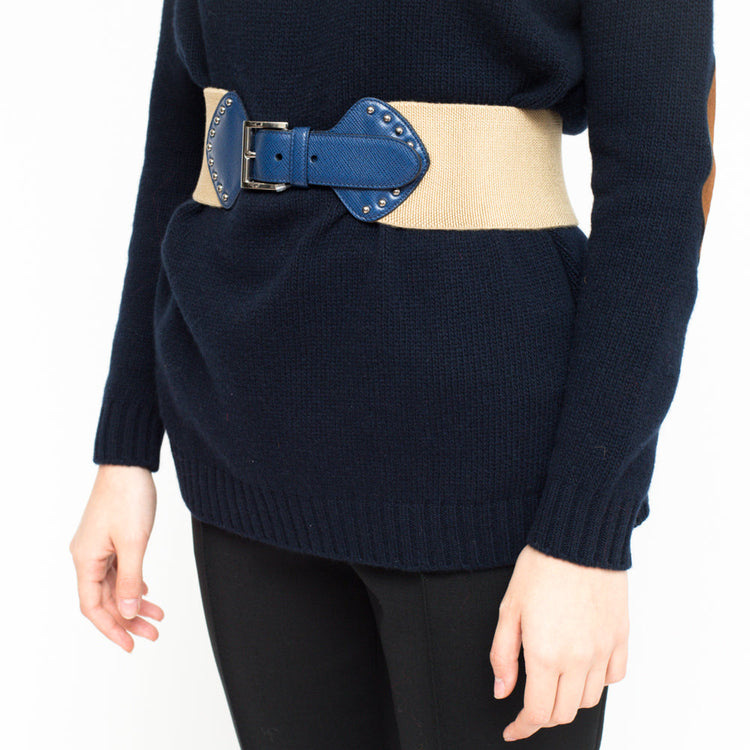 PRADA saffiano leather belt beige blue