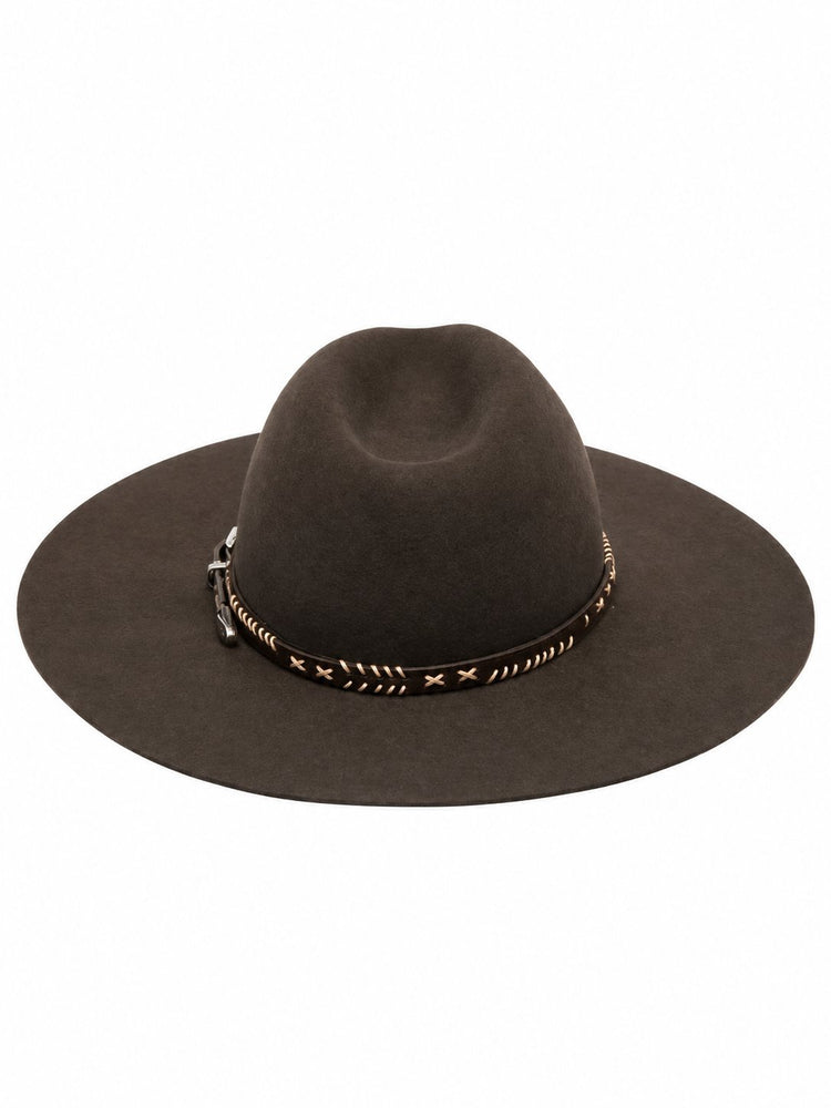 FEDORA FLAT BRIM HAT HEAVY FELT/ LEATHER BELT
