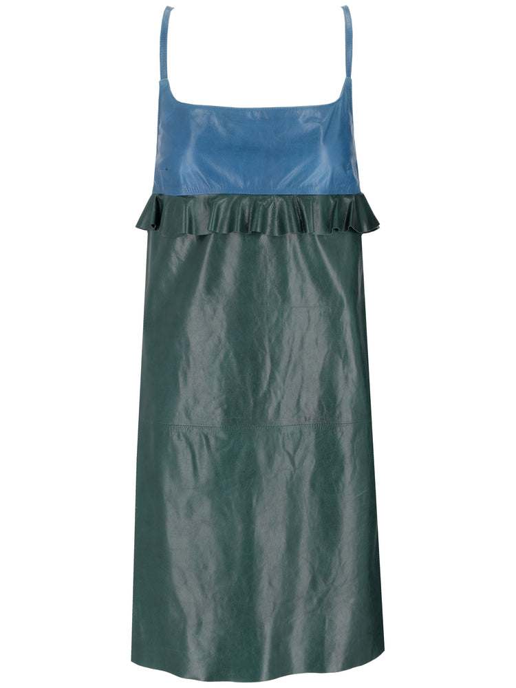 LA ROSE leather dress top azzurro gonna verde