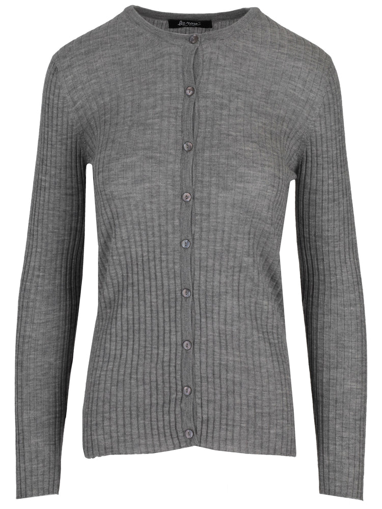 La Rose cash/silk ribs r-neck cardigan