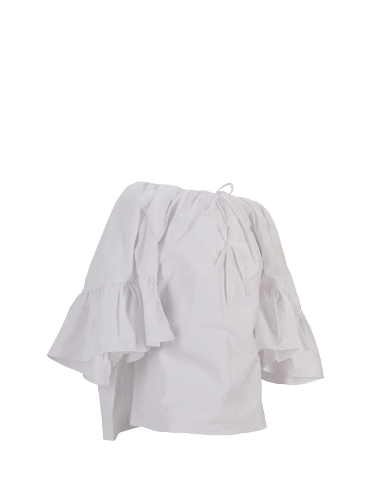 TOP W/ BACK DRAPE & RUFFLE SLEEVES