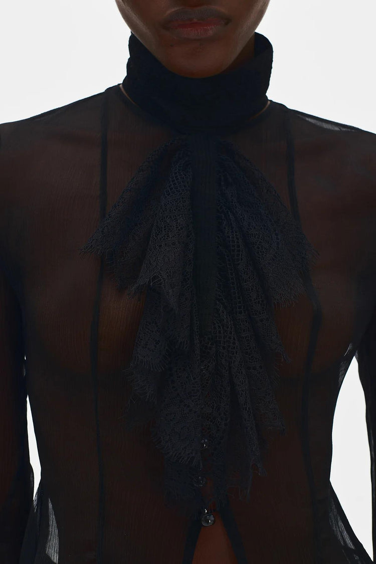 BRITTEN HIGH NECK COLLAR WITH LACE RUFFLES PLEATED