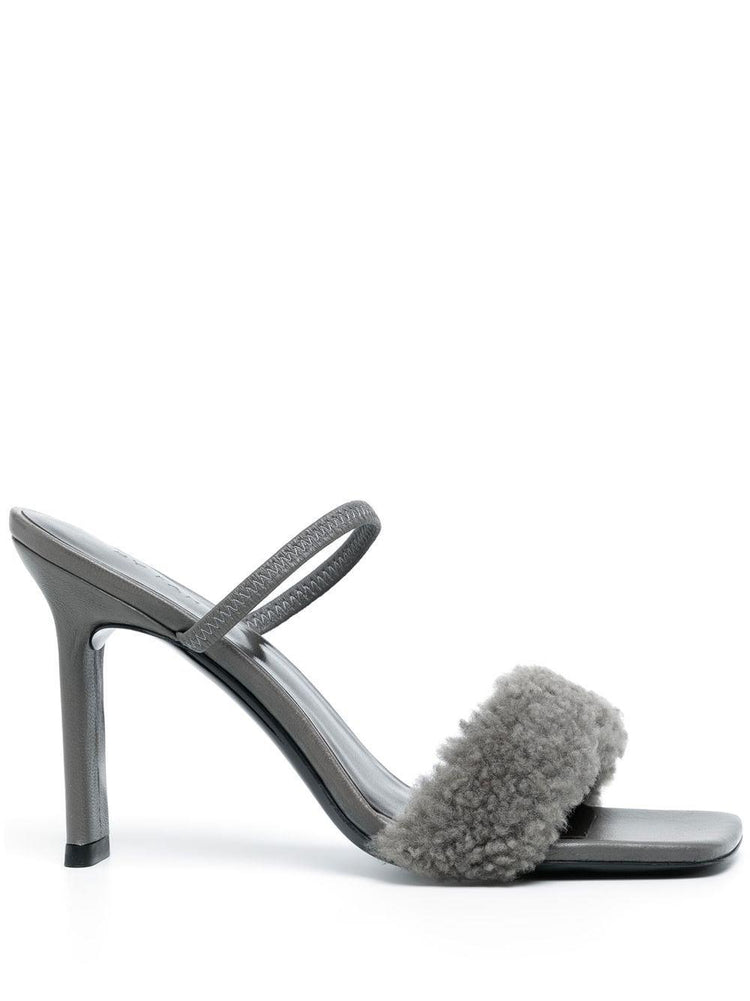 BY FAR shearling strap open toe heels