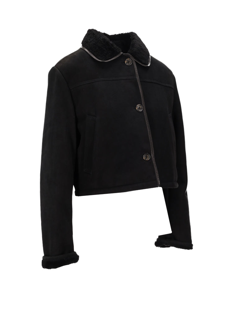 LA ROSE giubbino in pelle montone nero