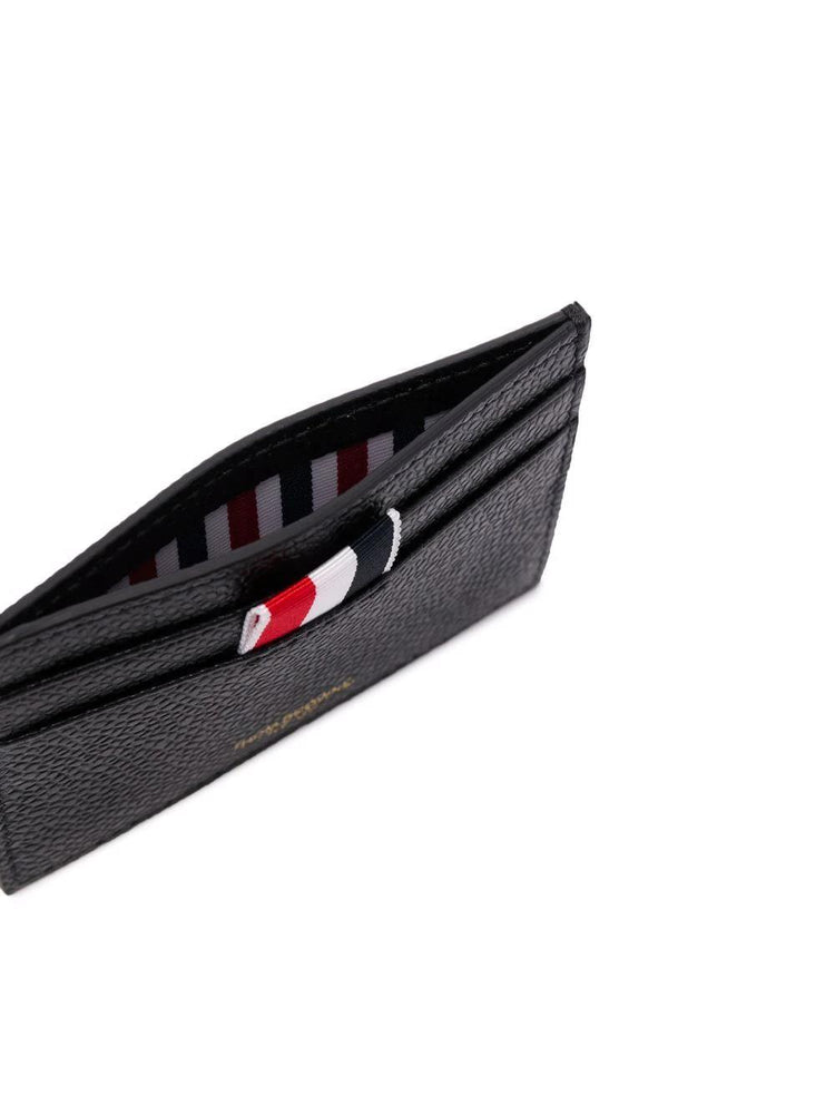 DOUBLE SIDED CARD HOLDER W/ RWB GG TAB IN PEBBLE GRAIN LEATHER