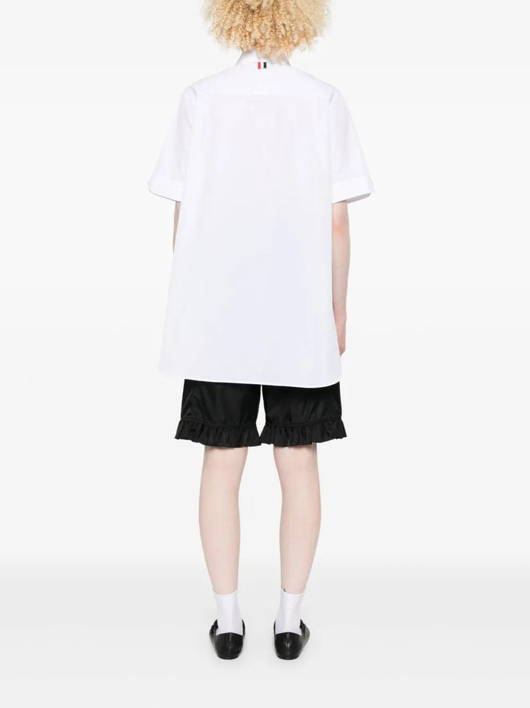 SHORT SLEEVE BLOUSON SHIRT W/ RWB GROSGRAIN BOW TIE IN SOLID POPLIN