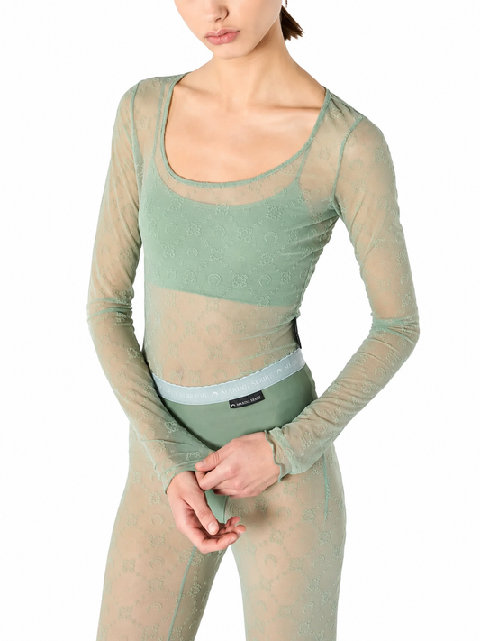 MOONOGRAM MESH FLOCK LS ROUNDNECK TOP